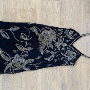 Black jersey dress with sequined silver applique-size 6